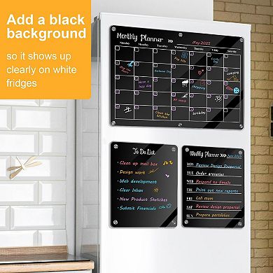 Magnetic Acrylic Calendar Set 3 Transparent Boards 6 Markers Eraser Fridge Organizer