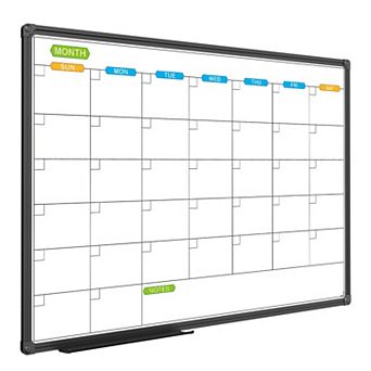 Dry Erase Calendar Whiteboard Magnetic 36x24 Inch Black Aluminum Frame Wall Mounted