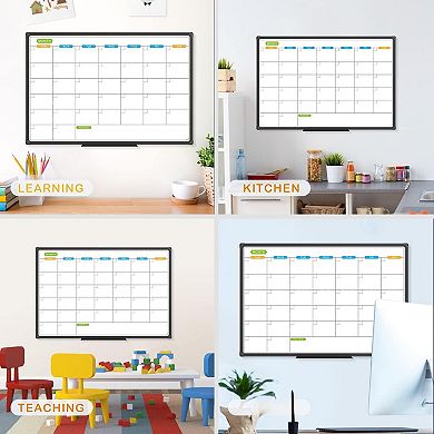 Dry Erase Calendar Whiteboard Magnetic 36x24 Inch Black Aluminum Frame Wall Mounted