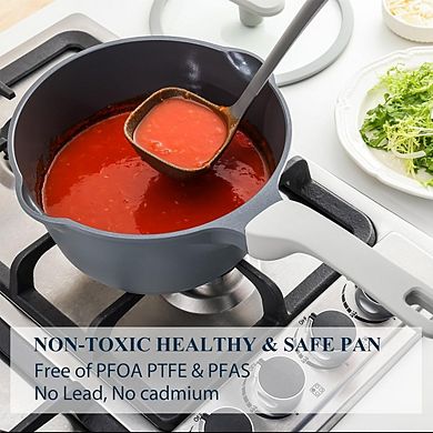 Nonstick Ceramic Saucepan with Lid, PTFE/PFOA/PFAS-Free, Induction Compatible