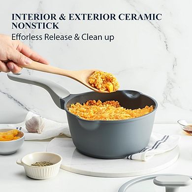 Nonstick Ceramic Saucepan with Lid, PTFE/PFOA/PFAS-Free, Induction Compatible