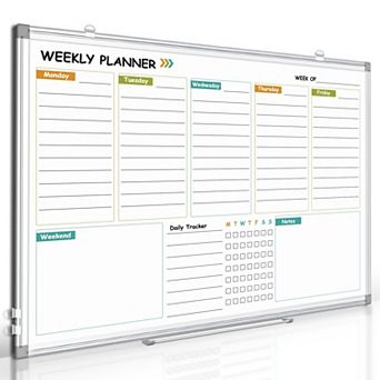 Magnetic Weekly Whiteboard 24"x18" Double-Sided Wall Planner Home Office Kitchen