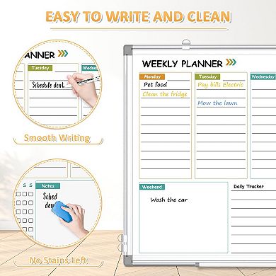Magnetic Weekly Whiteboard 24"x18" Double-Sided Wall Planner Home Office Kitchen