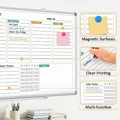 Magnetic Weekly Whiteboard 24"x18" Double-Sided Wall Planner Home Office Kitchen