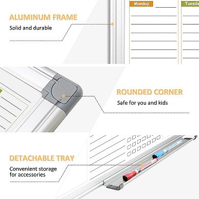Magnetic Weekly Whiteboard 24"x18" Double-Sided Wall Planner Home Office Kitchen