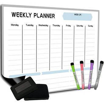 Magnetic Weekly Planner Fridge 17x12" Dry Erase Calendar Stain-Resistant Space 4 Markers Eraser