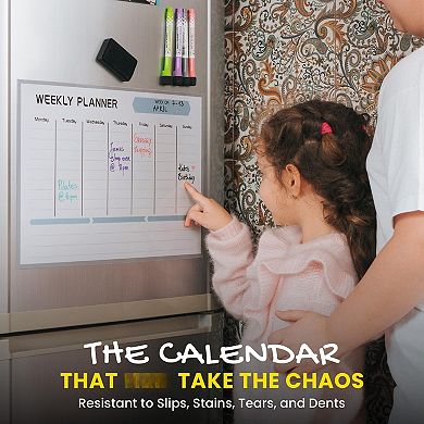 Magnetic Weekly Planner Fridge 17x12" Dry Erase Calendar Stain-Resistant Space 4 Markers Eraser