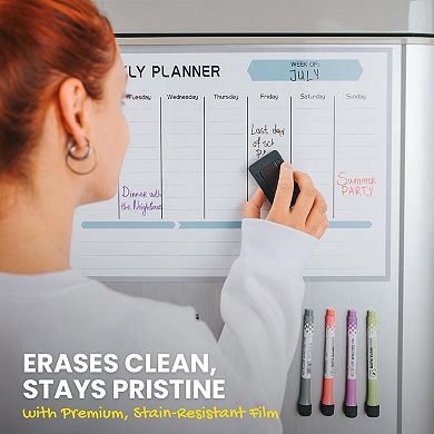 Magnetic Weekly Planner Fridge 17x12" Dry Erase Calendar Stain-Resistant Space 4 Markers Eraser