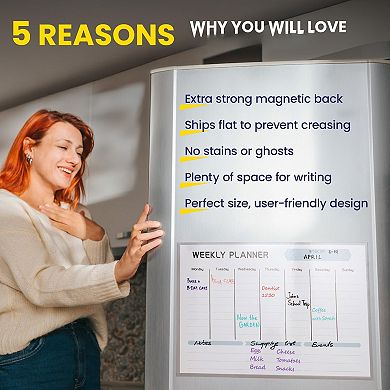 Magnetic Weekly Planner Fridge 17x12" Dry Erase Calendar Stain-Resistant Space 4 Markers Eraser