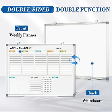 Weekly Dry Erase Calendar Whiteboard 24x18 Double-Sided Planner Aluminum Frame Wall Mount