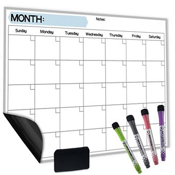 Monthly Magnetic Calendar 17x12" Stain-Resistant Dry Erase Fridge Whiteboard Large Writing Space