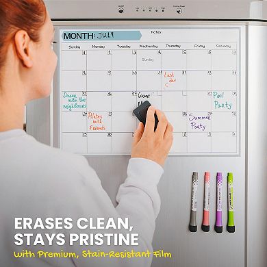 Monthly Magnetic Calendar 17x12" Stain-Resistant Dry Erase Fridge Whiteboard Large Writing Space