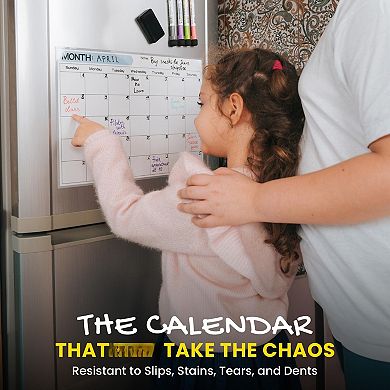 Monthly Magnetic Calendar 17x12" Stain-Resistant Dry Erase Fridge Whiteboard Large Writing Space