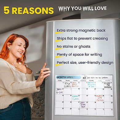 Monthly Magnetic Calendar 17x12" Stain-Resistant Dry Erase Fridge Whiteboard Large Writing Space