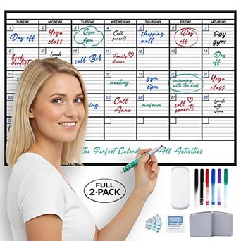 2-Pack Medium Dry Erase Calendar 24x36 Wall Whiteboard Monthly Undated Reusable Planner