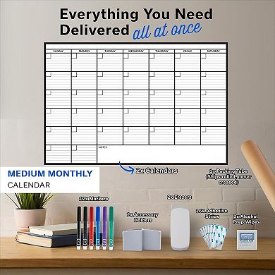 2-Pack Medium Dry Erase Calendar 24x36 Wall Whiteboard Monthly Undated Reusable Planner