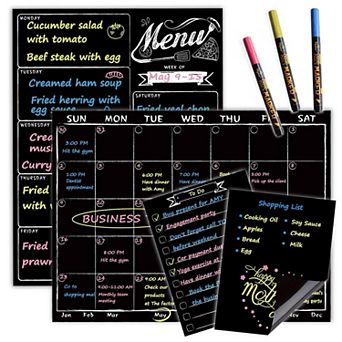 Magnetic Monthly Calendar Weekly Meal Planner Chalkboard Set for Refrigerator with Markers