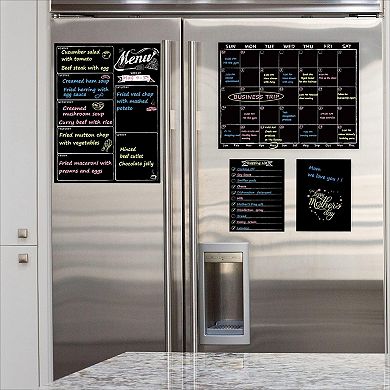 Magnetic Monthly Calendar Weekly Meal Planner Chalkboard Set for Refrigerator with Markers