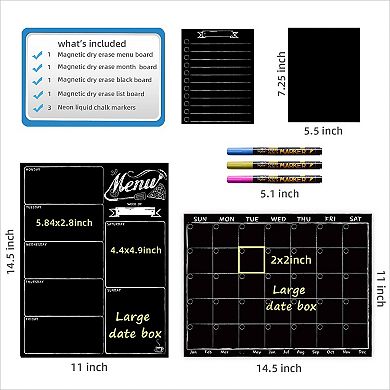 Magnetic Monthly Calendar Weekly Meal Planner Chalkboard Set for Refrigerator with Markers