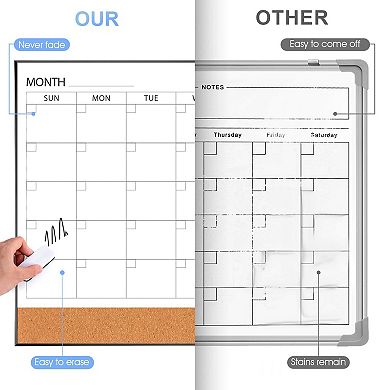 Dry Erase Calendar Cork Board Wall 36"x24" Magnetic Monthly Frame