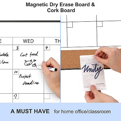 Dry Erase Calendar Cork Board Wall 36"x24" Magnetic Monthly Frame