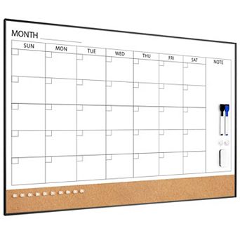 Dry Erase Calendar Cork Board Wall 36"x24" Magnetic Monthly Frame