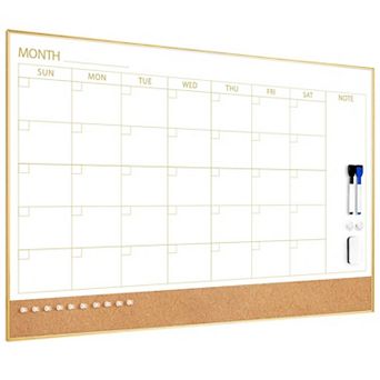 Dry Erase Calendar Cork Board Wall 36"x24" Magnetic Monthly Frame