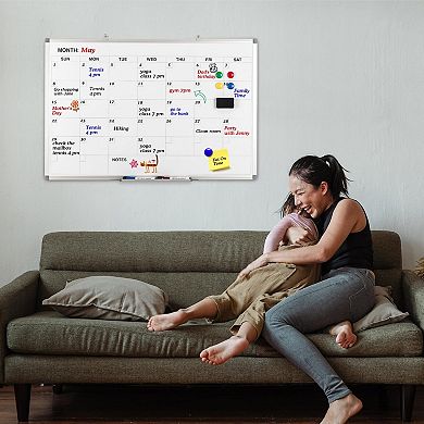 Magnetic Dry Erase Calendar Whiteboard 36x24 Inch Monthly Wall Planner Aluminum Frame