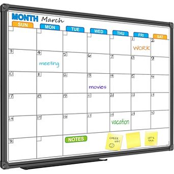 Magnetic Dry Erase Calendar Whiteboard 24x18 Inch Black Aluminum Frame Wall Mounted