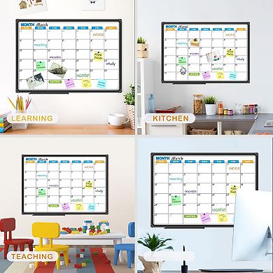 Magnetic Dry Erase Calendar Whiteboard 24x18 Inch Black Aluminum Frame Wall Mounted
