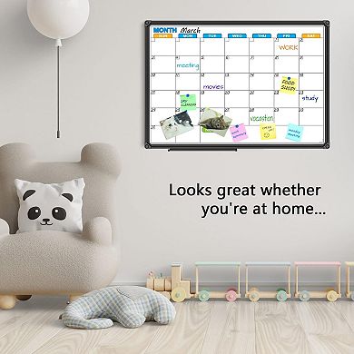 Magnetic Dry Erase Calendar Whiteboard 24x18 Inch Black Aluminum Frame Wall Mounted