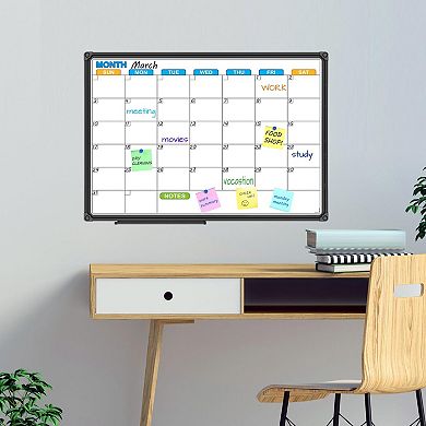 Magnetic Dry Erase Calendar Whiteboard 24x18 Inch Black Aluminum Frame Wall Mounted