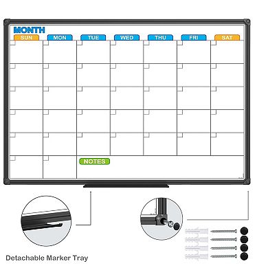 Magnetic Dry Erase Calendar Whiteboard 24x18 Inch Black Aluminum Frame Wall Mounted