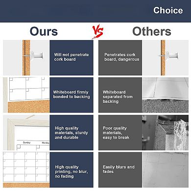 Calendar Whiteboard 17x13 Cork Board Combo Wood Frame Dry Erase Kitchen Office