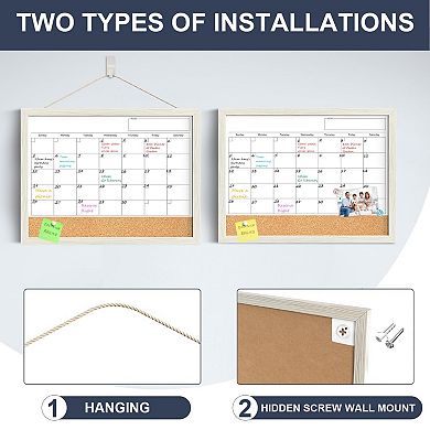 Calendar Whiteboard 17x13 Cork Board Combo Wood Frame Dry Erase Kitchen Office