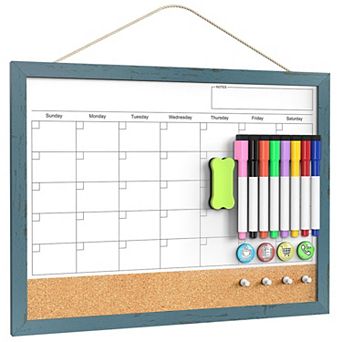 Calendar Whiteboard 17x13 Cork Board Combo Wood Frame Dry Erase Kitchen Office