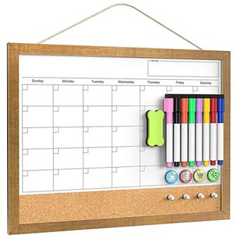 Calendar Whiteboard 17x13 Cork Board Combo Wood Frame Dry Erase Kitchen Office