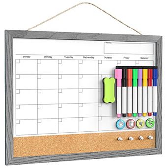 Calendar Whiteboard 17x13 Cork Board Combo Wood Frame Dry Erase Kitchen Office