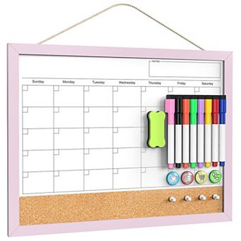 Calendar Whiteboard 17x13 Cork Board Combo Wood Frame Dry Erase Kitchen Office