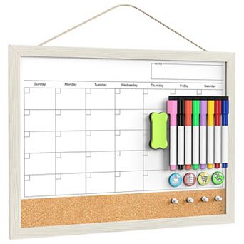 Calendar Whiteboard 17x13 Cork Board Combo Wood Frame Dry Erase Kitchen Office