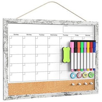 Calendar Whiteboard 17x13 Cork Board Combo Wood Frame Dry Erase Kitchen Office