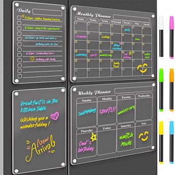 Magnetic Dry Erase Board Set 4 Pack Fridge Calendar Weekly Monthly Daily Planner with 6 Markers