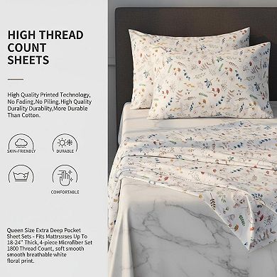 Queen Size Extra Deep Pocket Sheet Set 4-Piece Microfiber Soft Breathable Wrinkle-Free