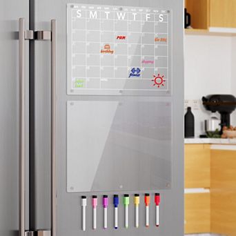 Magnetic Clear Monthly Calendar Whiteboard For Fridge With 8 Color Markers 15x11