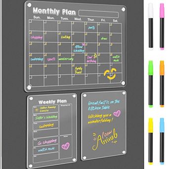Magnetic Dry Erase Board for Fridge 3 Pack 15"x11" Weekly Monthly Planner with 6 Markers