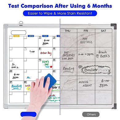Dry Erase Calendar Whiteboard 24"x18" Magnetic Monthly Wall Board Aluminum Frame Tray
