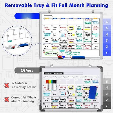 Dry Erase Calendar Whiteboard 24"x18" Magnetic Monthly Wall Board Aluminum Frame Tray