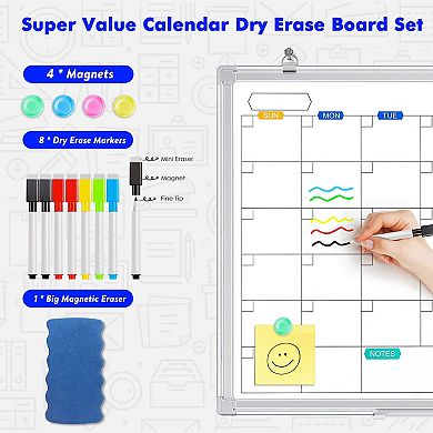 Dry Erase Calendar Whiteboard 24"x18" Magnetic Monthly Wall Board Aluminum Frame Tray
