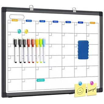 Dry Erase Calendar Whiteboard 24"x18" Magnetic Monthly Wall Board Aluminum Frame Tray