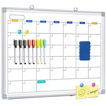 Dry Erase Calendar Whiteboard 24"x18" Magnetic Monthly Wall Board Aluminum Frame Tray